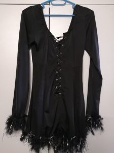 Adult Female Costumes to Hire - Black dress with feather detail